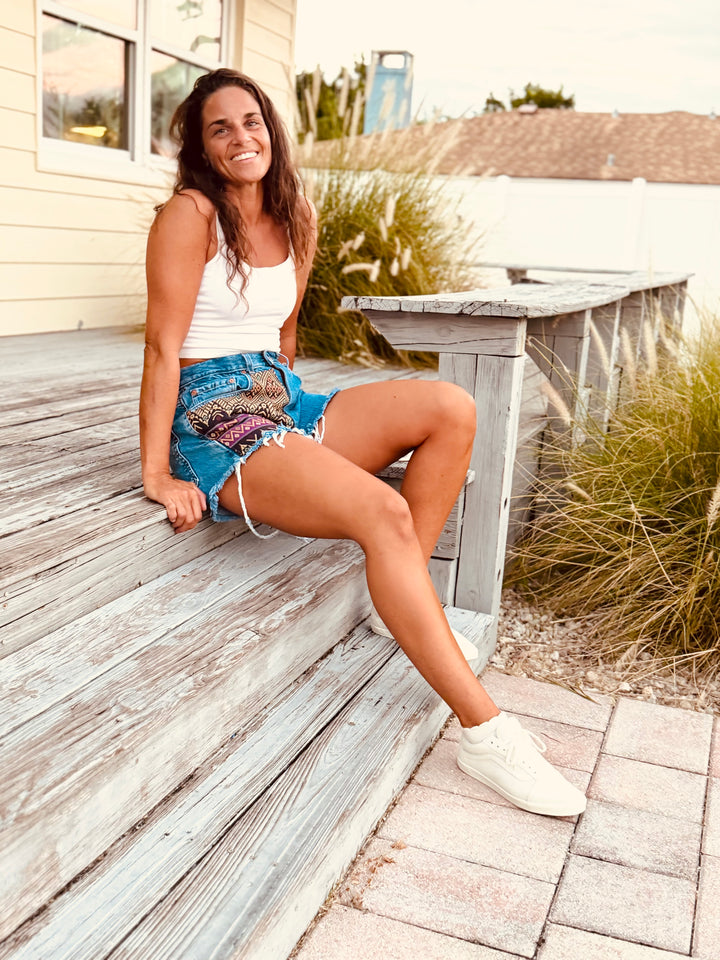 Upcycled Levi’s High-Rise Denim Levi Cutoff Shorts-Recycled Tapestry