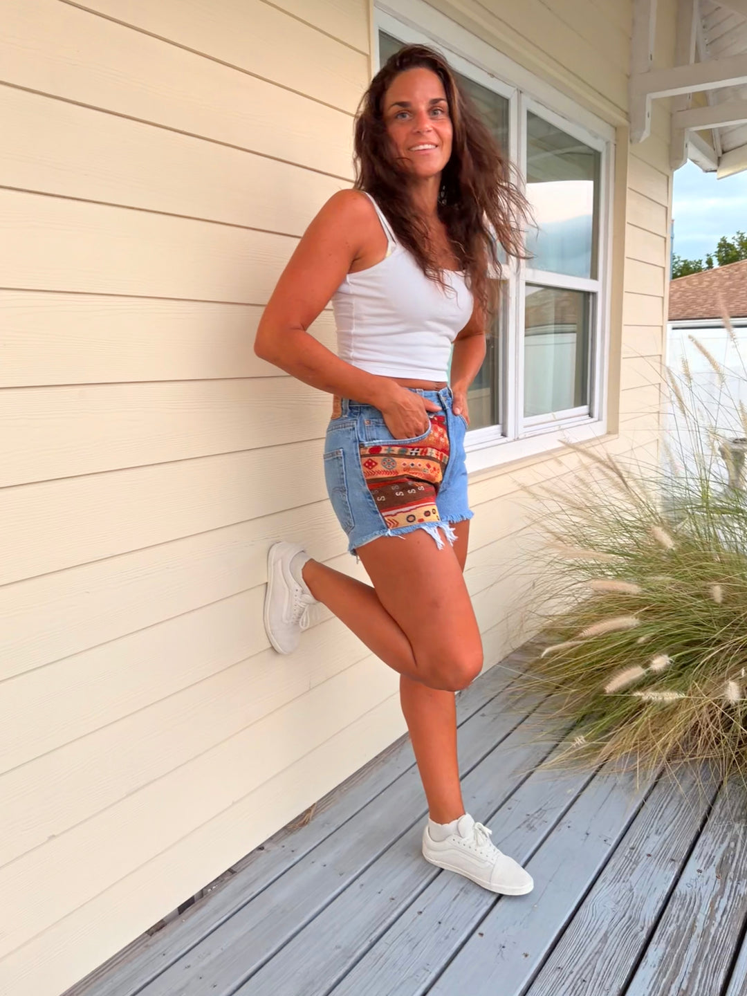 Upcycled Levi’s High-Rise Denim Levi Cutoff Shorts-Recycled Tapestry