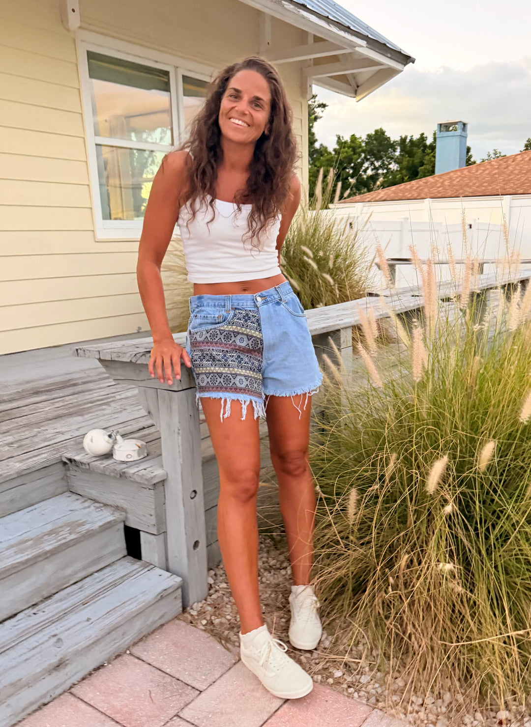 Upcycled Levi’s High-Rise Denim Levi Cutoff Shorts-Recycled Tapestry