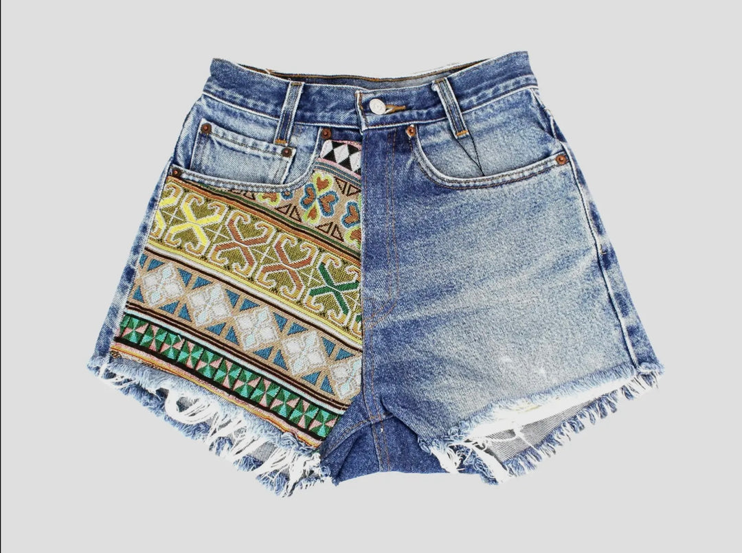 Upcycled Levi’s High-Rise Denim Levi Cutoff Shorts-Recycled Tapestry