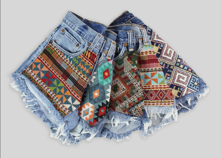 Upcycled Levi’s High-Rise Denim Levi Cutoff Shorts-Recycled Tapestry