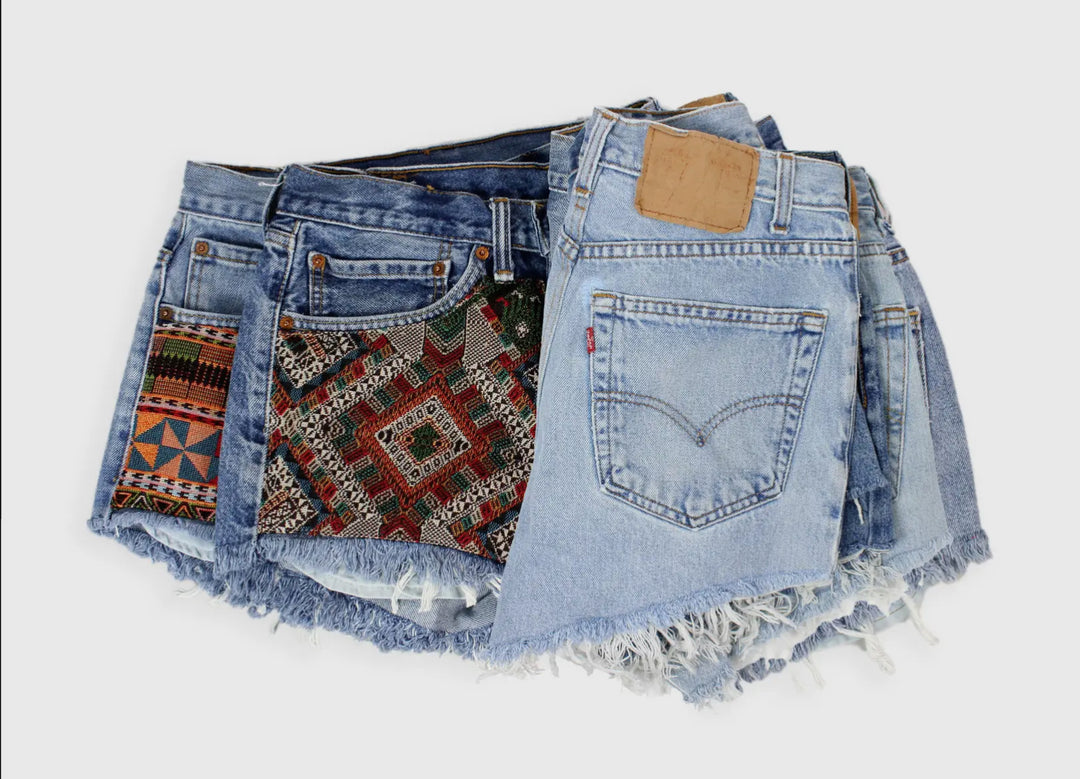Upcycled Levi’s High-Rise Denim Levi Cutoff Shorts-Recycled Tapestry