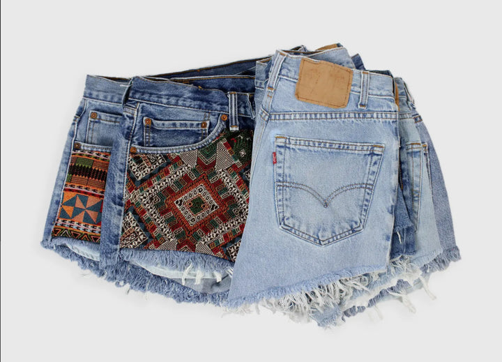 Upcycled Levi’s High-Rise Denim Levi Cutoff Shorts-Recycled Tapestry