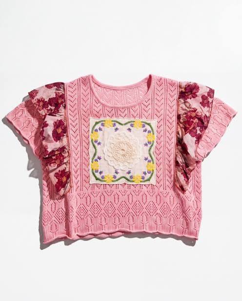Pink Floral Ruffle Knit Top