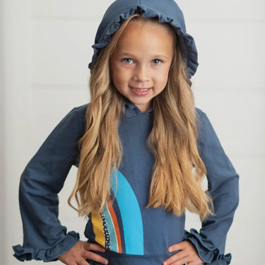 Girls’ Navy Hooded Ruffle Lounge Set