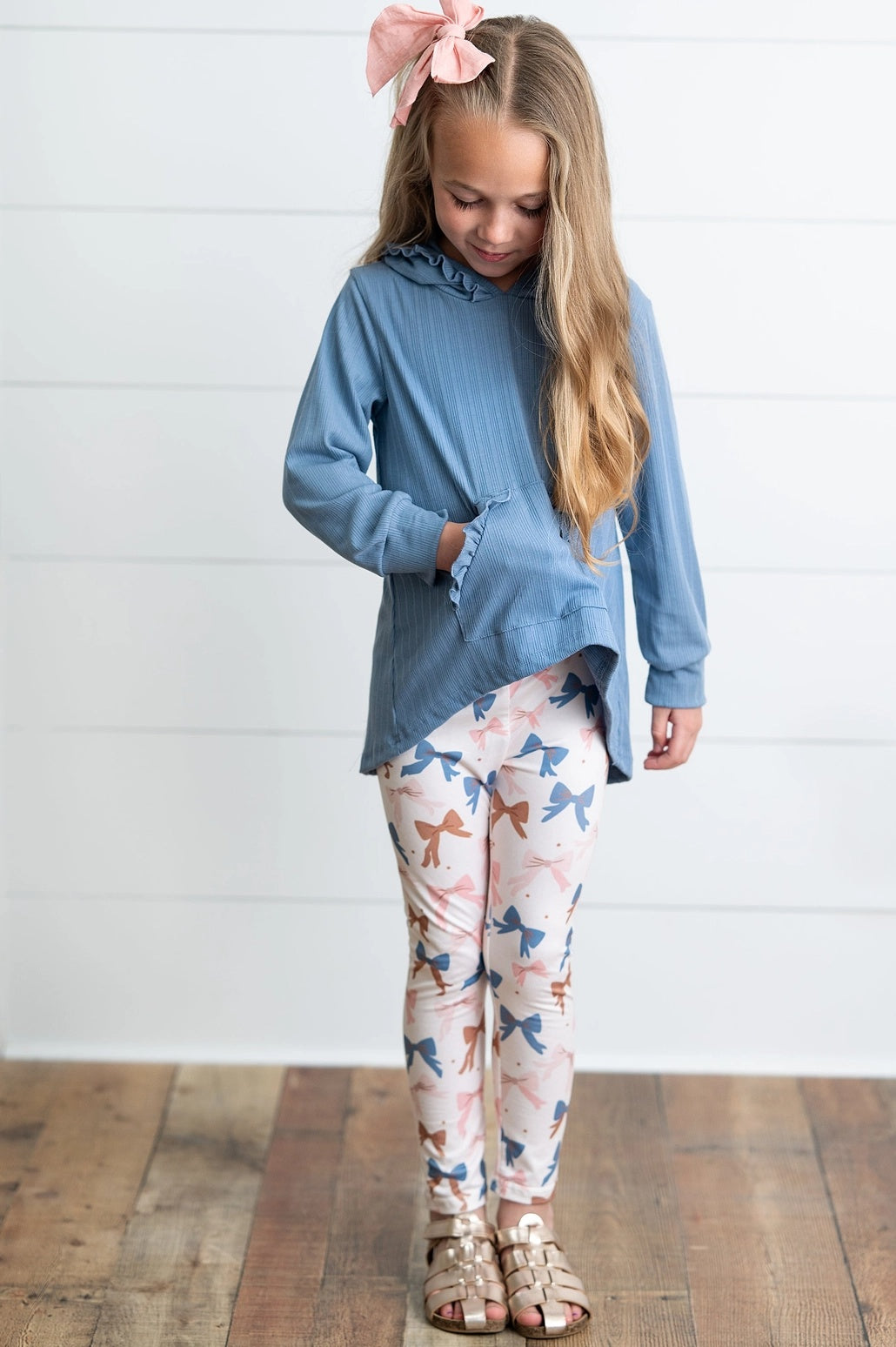 Girls Ruffle Hi-Lo Hoodie & Coquette Bow Legging Set