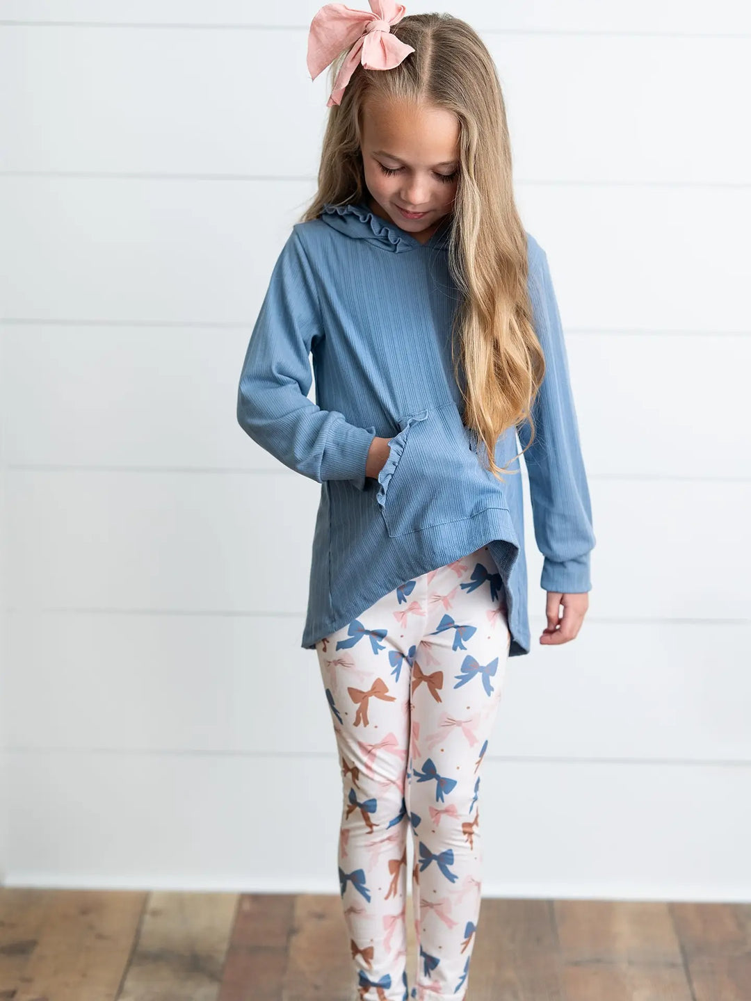 Girls Ruffle Hi-Lo Hoodie & Coquette Bow Legging Set