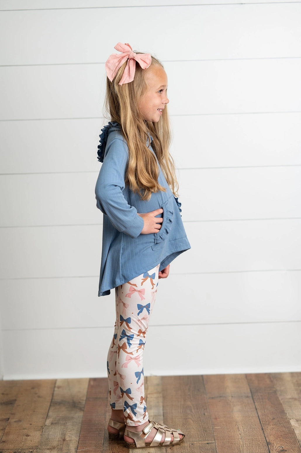 Girls Ruffle Hi-Lo Hoodie & Coquette Bow Legging Set