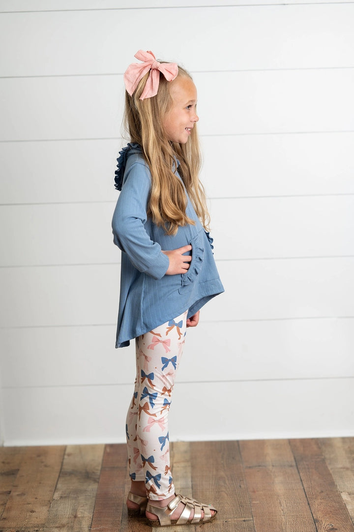 Girls Ruffle Hi-Lo Hoodie & Coquette Bow Legging Set