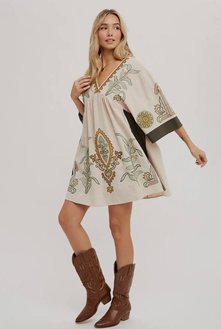Boho Embroidered Babydoll Dress