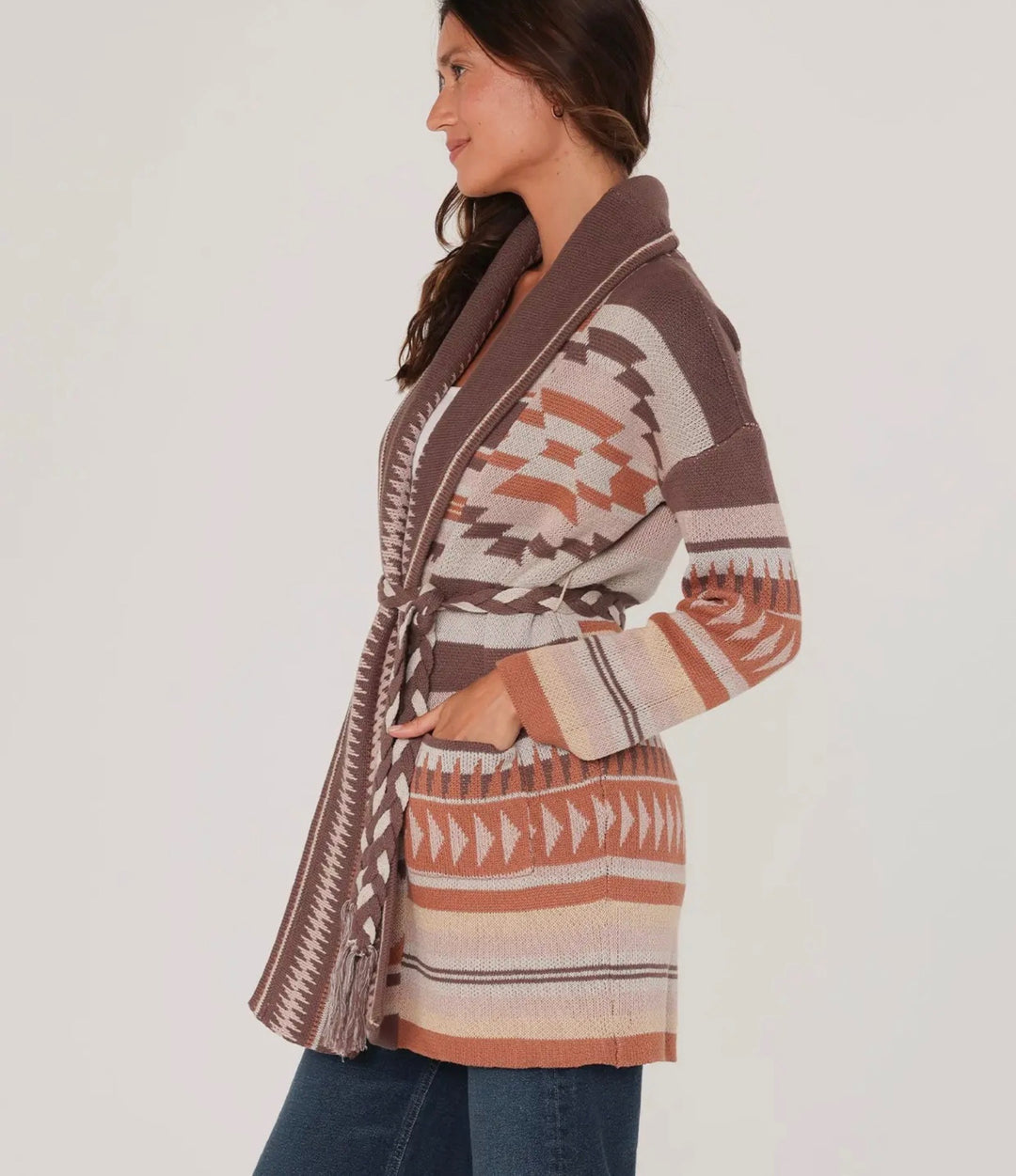 Heritage Jacquard Long Sleeve Wrap Cardigan