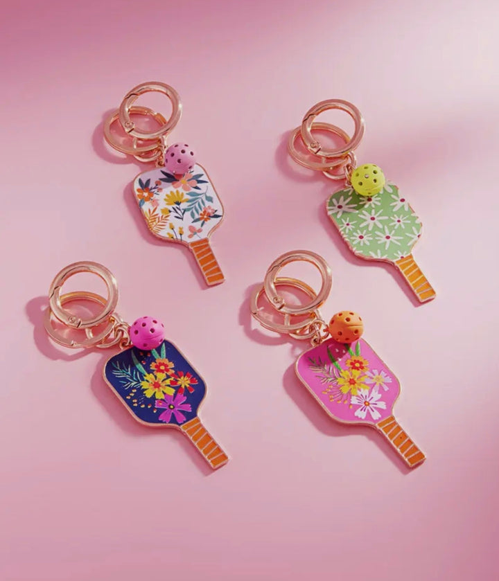 Pickleball Shaped Print and Enamel Keychain Key